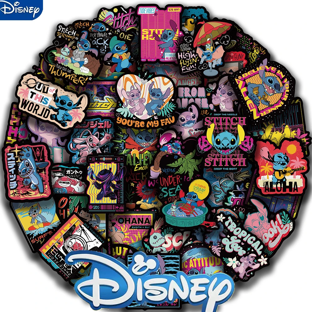 50PCS Disney Stitch Stickers Cartoon Decal For Skateboard Laptop Motorcycle Guitar Kawaii Cartoon Movie Sticker Pack Kids Toy