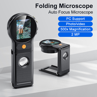 Autofocus 500X Digital Microscope with 8leds 2MP Coin Video Microscopes Foldable Magnifying Glass 2Inch for Electronics Repair