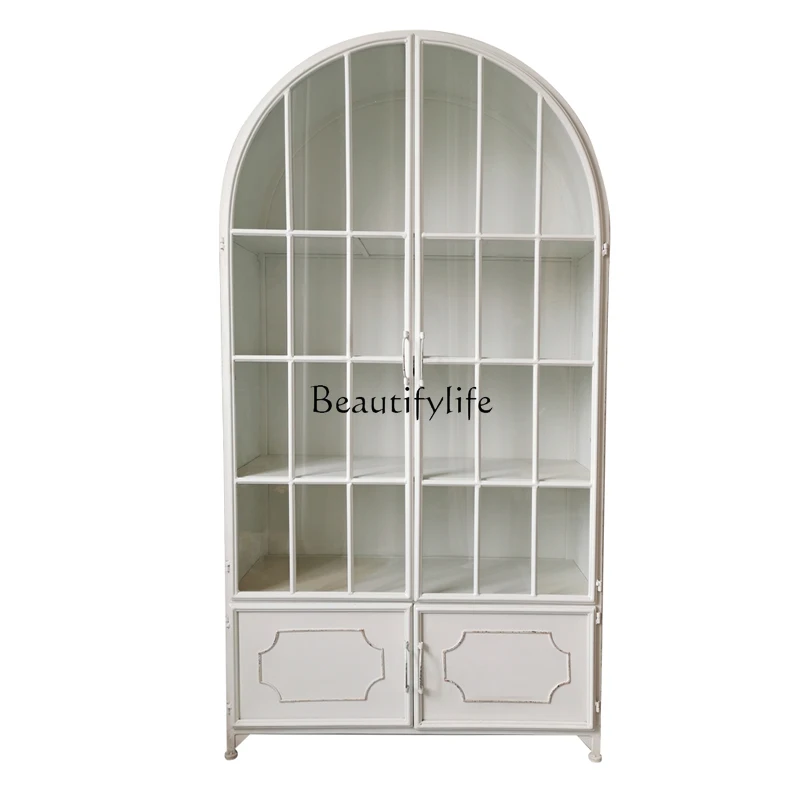 

French Retro Glass Door Cabinet Sideboard Storage Cabinet