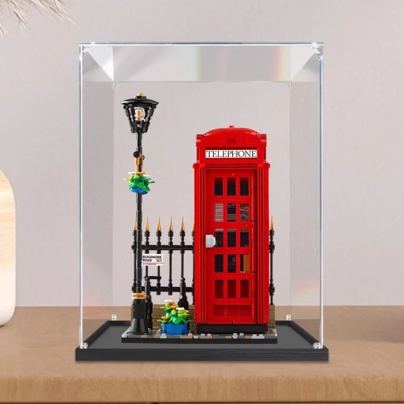 2mm 3mm Thick Plate  Acrylic Display Case for 21347 Red London Telephone Box Heightened Brushed Base Model Building Kits