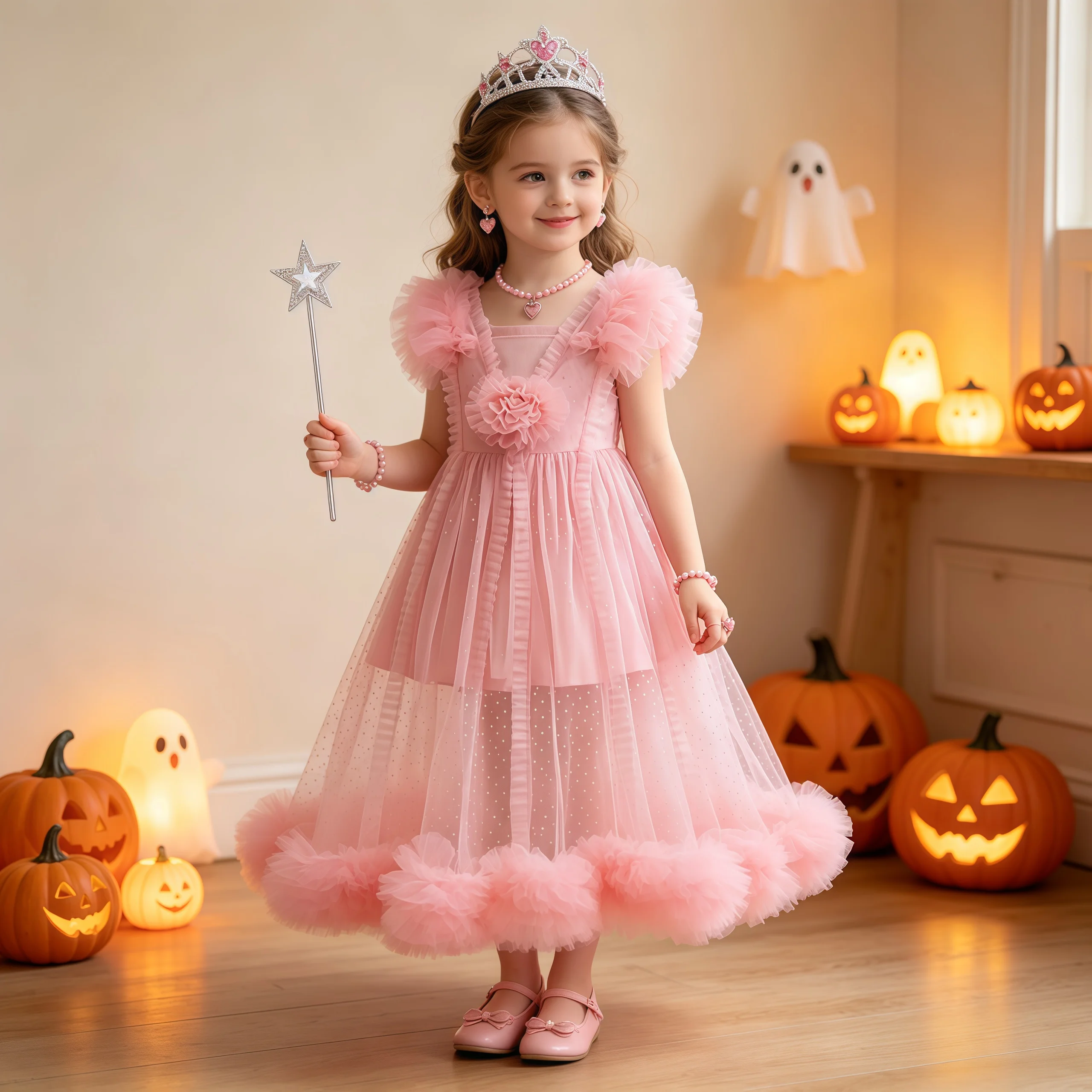 Good Pink Witch Princess Costume With Accessories Halloween Birthday Party Dresses For Kids Girls Performance Fancy Outfit Sets