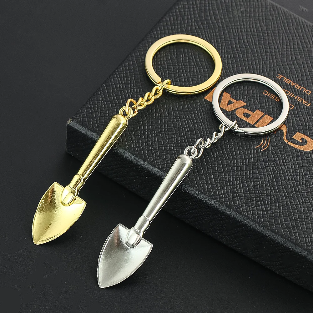 Novelty Mini Shovel Keychain Simulation Metal Spade Keyring Car Keys Backpack Gardening Pendant Decoration Tool Souvenir Gift