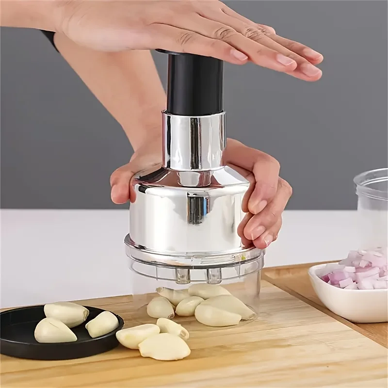 Stainless Steel Garlic Press Manual Food Chopper Handheld Vegetable Onion Cutter Grinder Masher Kitchen Tool No Electricity