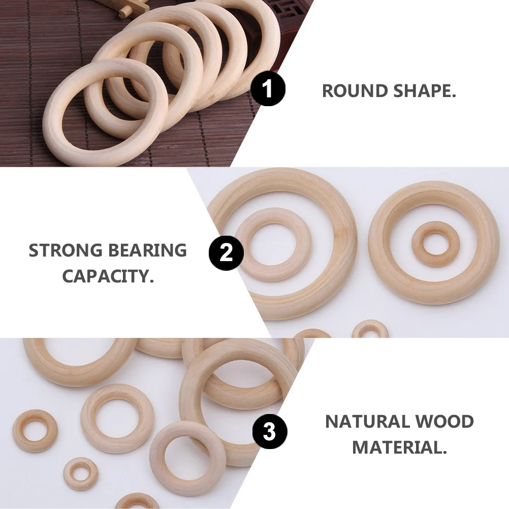 

100pcs Wooden Unfinished Natural Wood Circle DIY Craft Accessories 7 Wooden Circle Rings Sizes Sewing Tools Retro Style