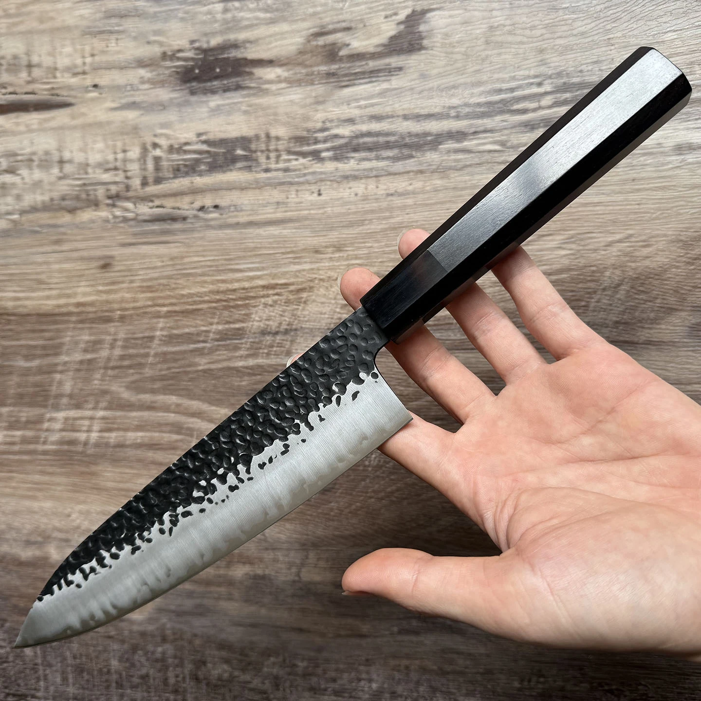 8.3 Inch Gyuto Knife 3-Layers Clad Steel VG10 Blade Chef Cleaver Slicing Handmade Forged Kitchen Knives Ebony & Ox Horn Handle