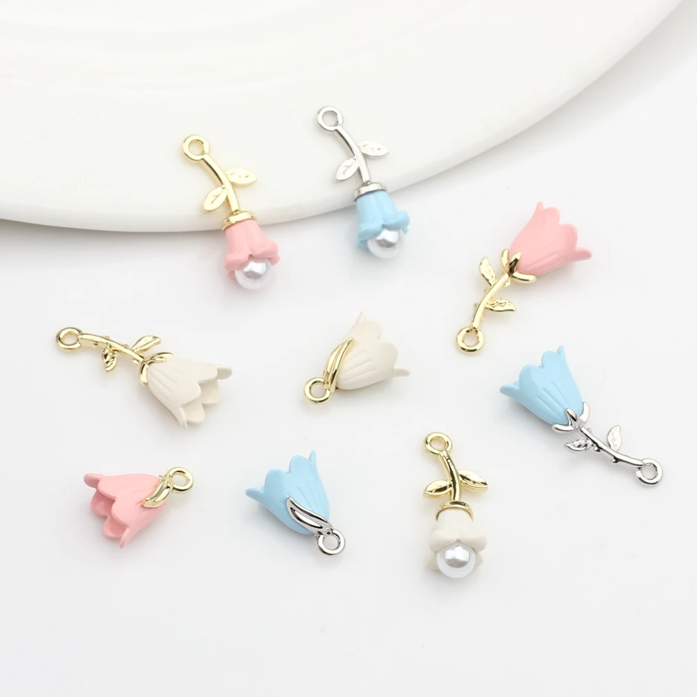 3D Tulip Flores Encantos Pingente, Zinc Alloy Cor, DIY Moda Brincos, Fazer Jóias, Encontrar Acessórios, 6Pcs, Lot