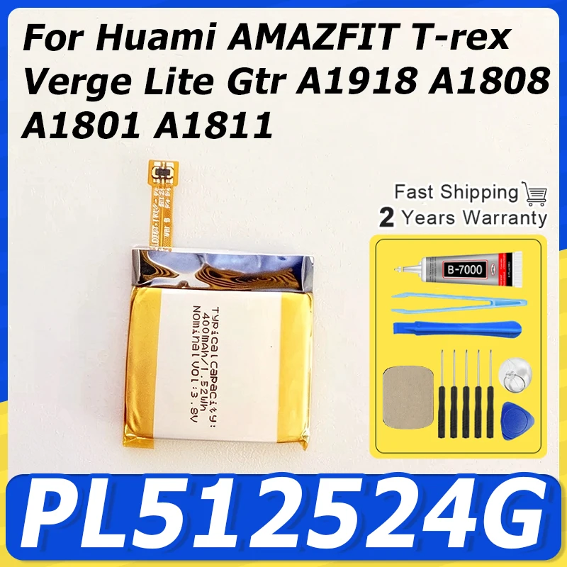 PL512524G PL502524V Watch Battery For Huami AMAZFIT T-rex Verge Lite Gtr A1918 A1808 A1801 A1811 Smart Watch Batterie + Tools