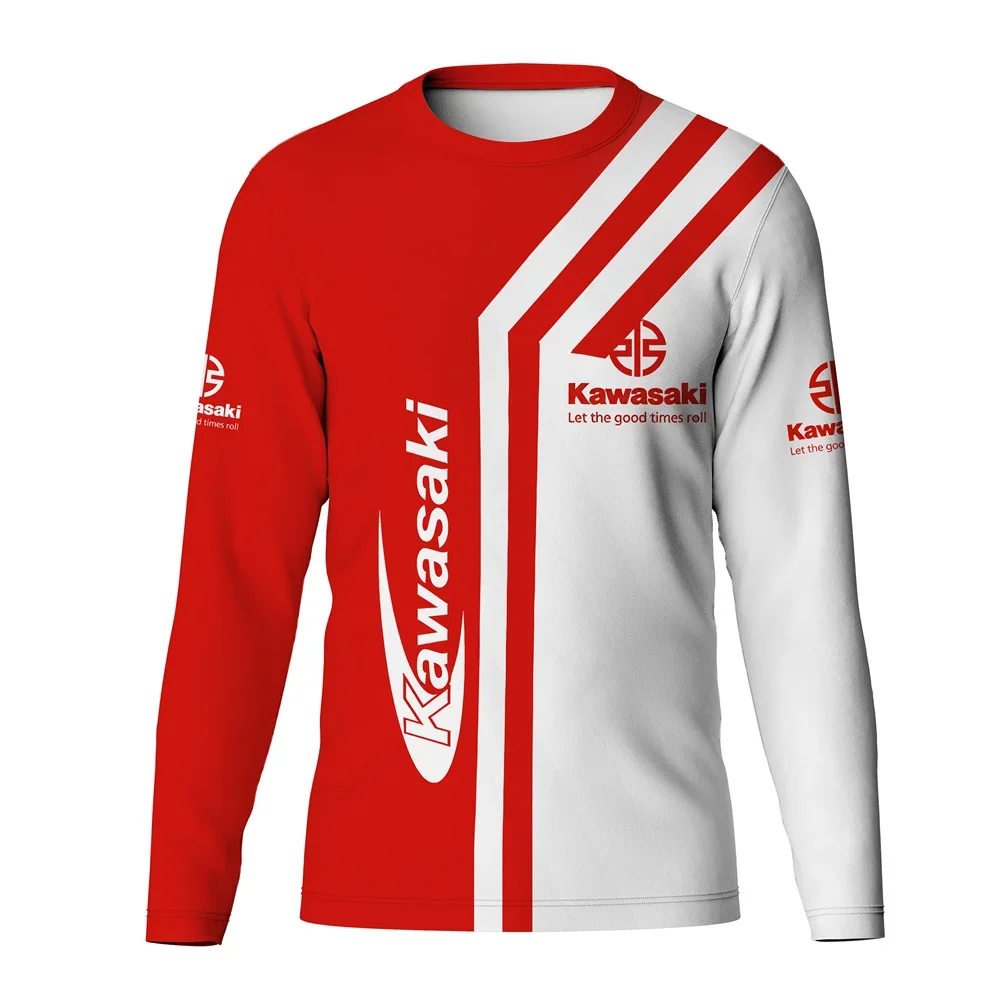 

Летняя мужская футболка с круглым вырезом и длинными рукавами Kawasaki, повседневная, простая, с принтом, дышащая, быстросохнущая, удобный спортивный топ
