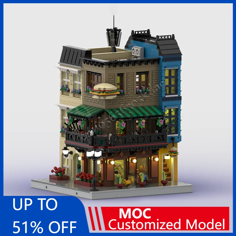 

3585 Parts MOC Creative City Street View Modular Hamburger Joint Model Architecture Building Block Kids Assembly Bricks Toy Gift