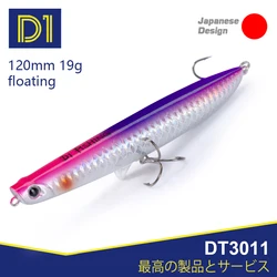 D1-señuelo de superficie Topwater Pencil, cebo de Pesca de 120mm, 19g, flotante Artificial, Wobblers para perca de lubina 2022, aparejos de Pesca DT3011