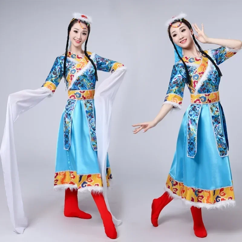 Tibetan dance performance costumes female adult art test square dance ethnic performance 4-piece set