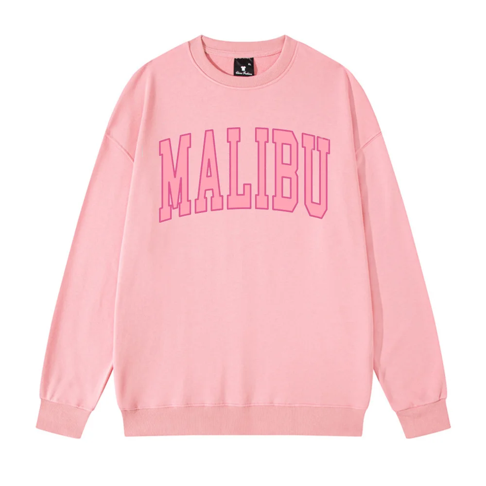 Malibu Pink Women Oversize Style Loose Cotton Pullovers Long Sleeve Crewneck Autumn Sweatshirts Ins Fashion Casual Jumpers