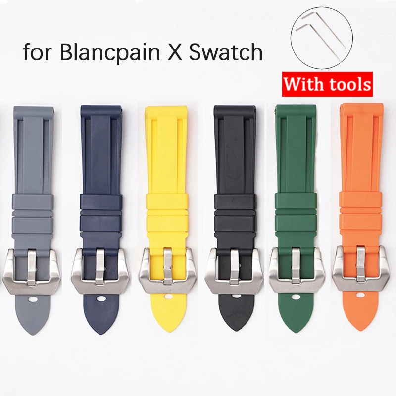 22mm Soft Rubber Strap for Blancpain X Swatch Co-branded Men Women Diving Sport Waterproof Replace Watch Band Belt with tools