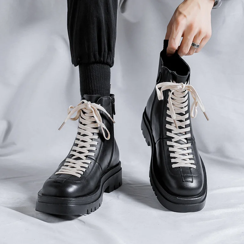 

New Fashion High Top Boots for Men Comfortable Soft Soled Workwear Boots, Platform Boots Designer Shoes Men Botas Para Hombre 신발