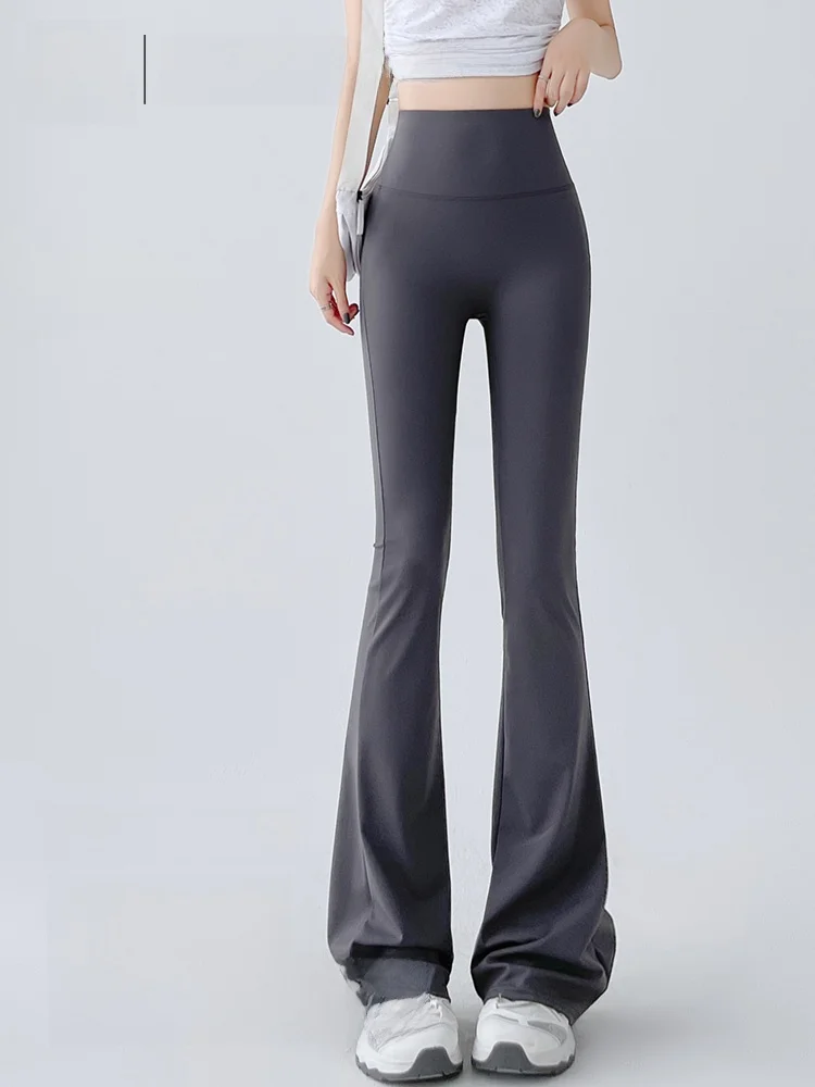 

High Waist Bell Bot ark Skin Pants Women's Summer Thin Fitn Yoga Trousers Casual Long Pants Nylon Spandex Blend