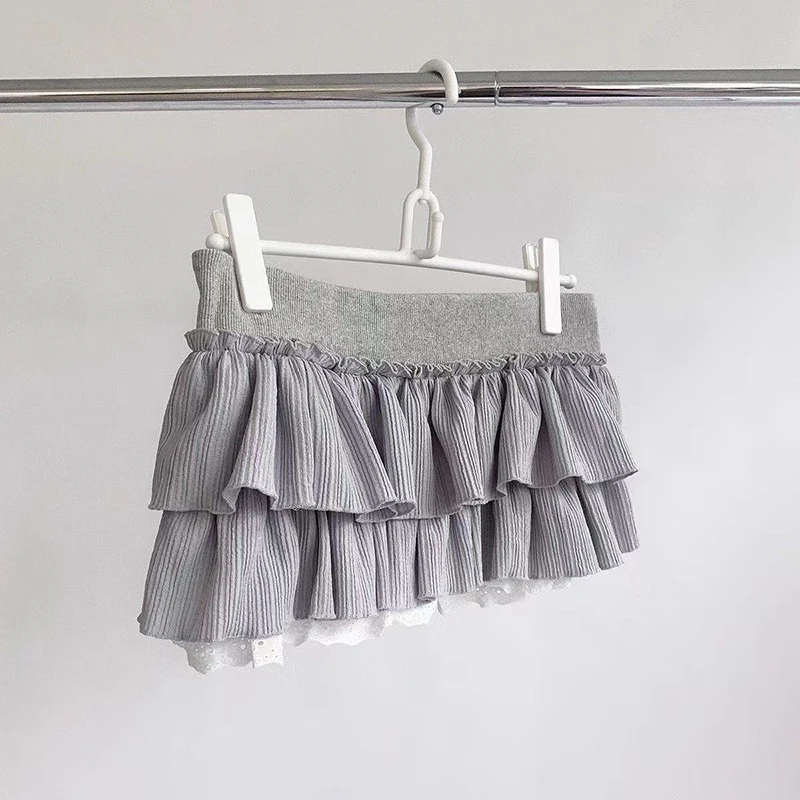 

Женские мини-юбки с кружевными вставками в стиле Y2K, сексуальные, с низкой талией, в стиле Hot Girl, летние, уличные, с рюшами, универсальные, А-силуэт