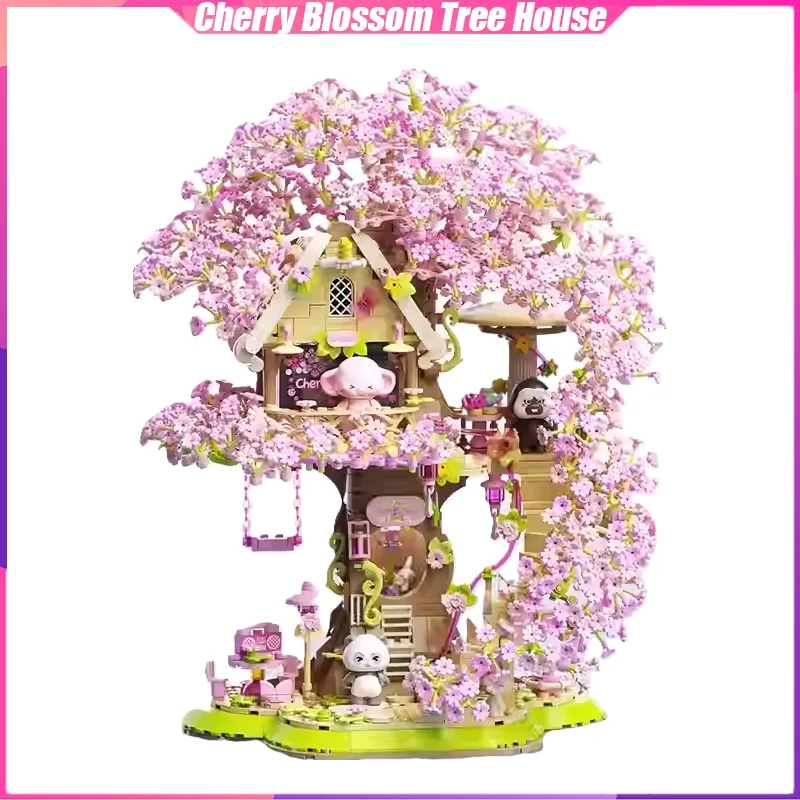 

Cherry Blossom Tree House Building Blocks Desktop Decoration Puzzle Assembling Model Toys Birthday Gifts for Boys and Girls
