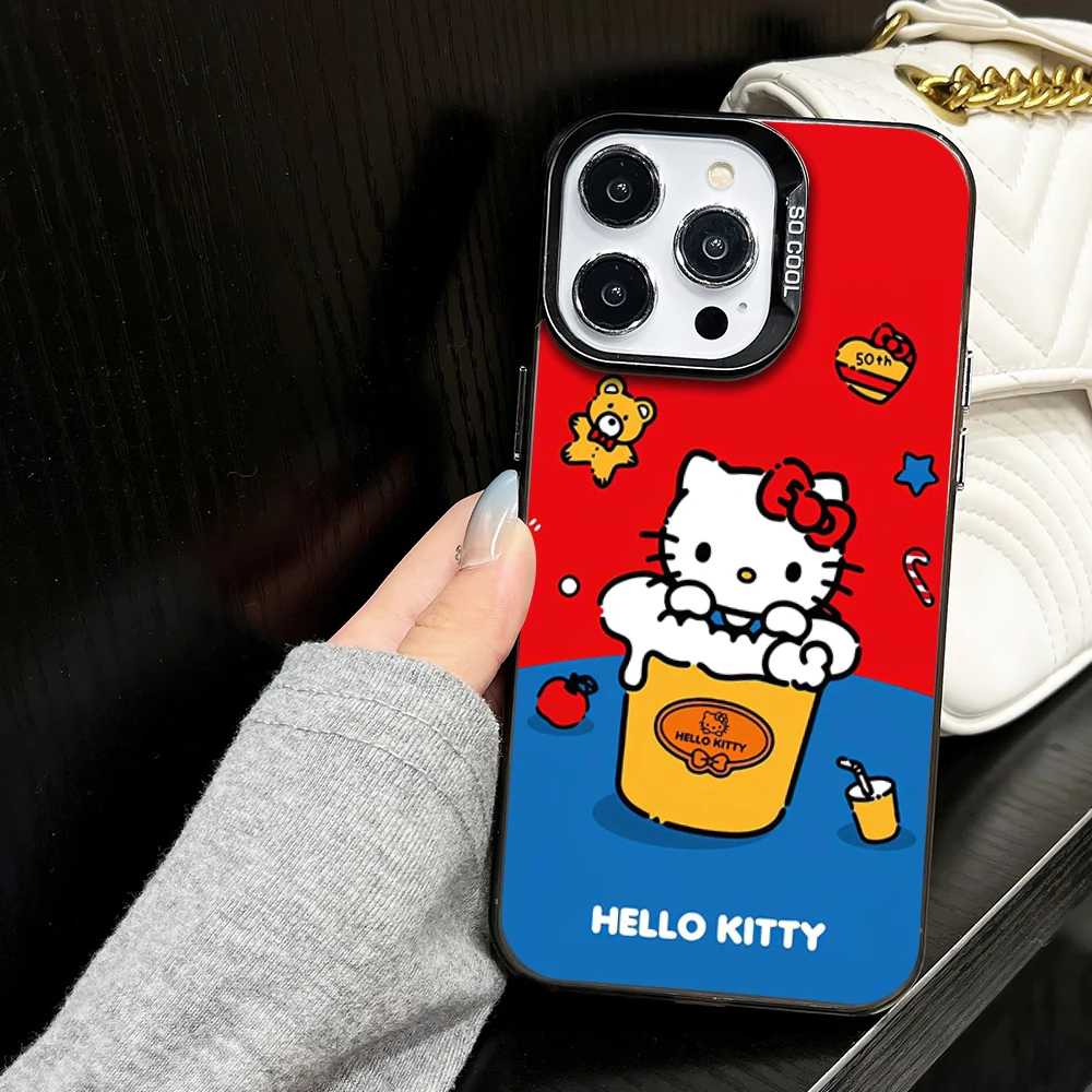 MINISO H-HelloKitty Cute Luxury Phone Case for iPhone 16 12 13 14 15 11 Max Pro Plus Laser IMD Color Shell