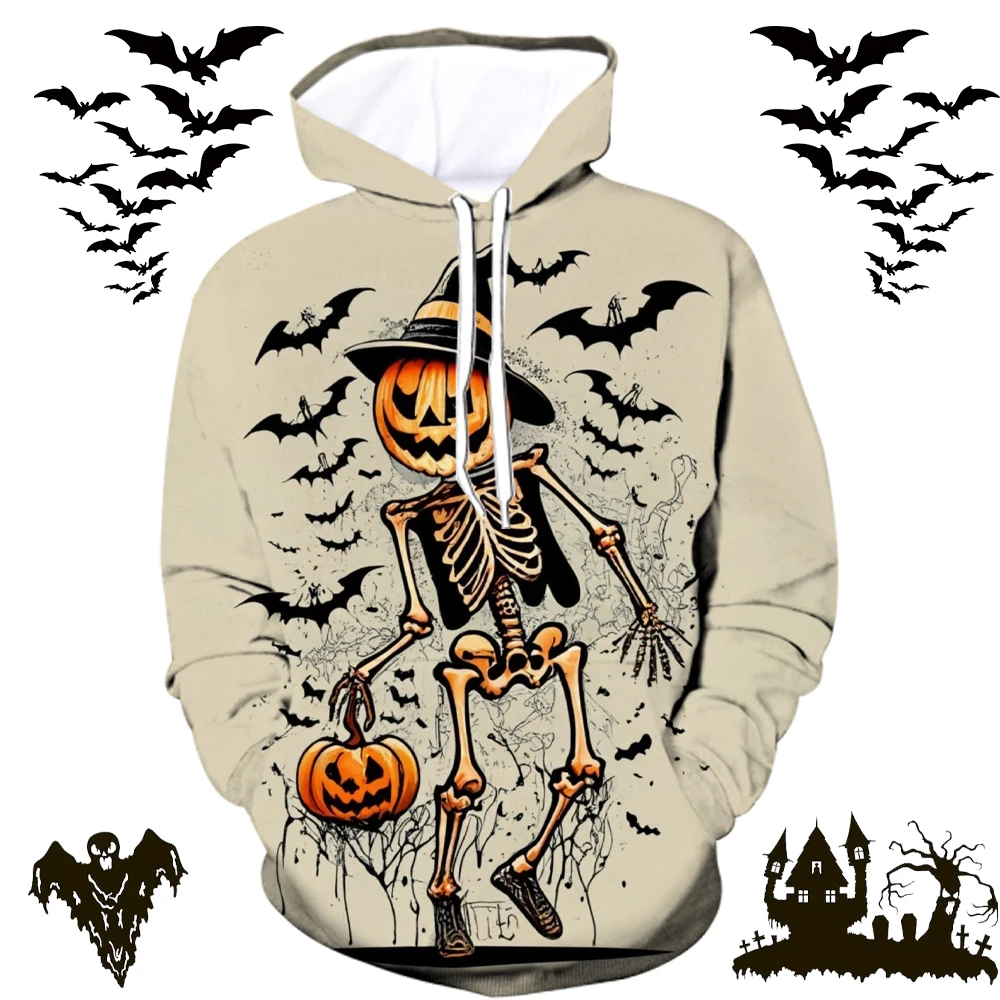 

Funny 3D Pumpkin Skull Print Hoodies For Men Halloween Bat Pattern Oversized Sweatshirts Autumn Winter Fashion Pullover Clothing
