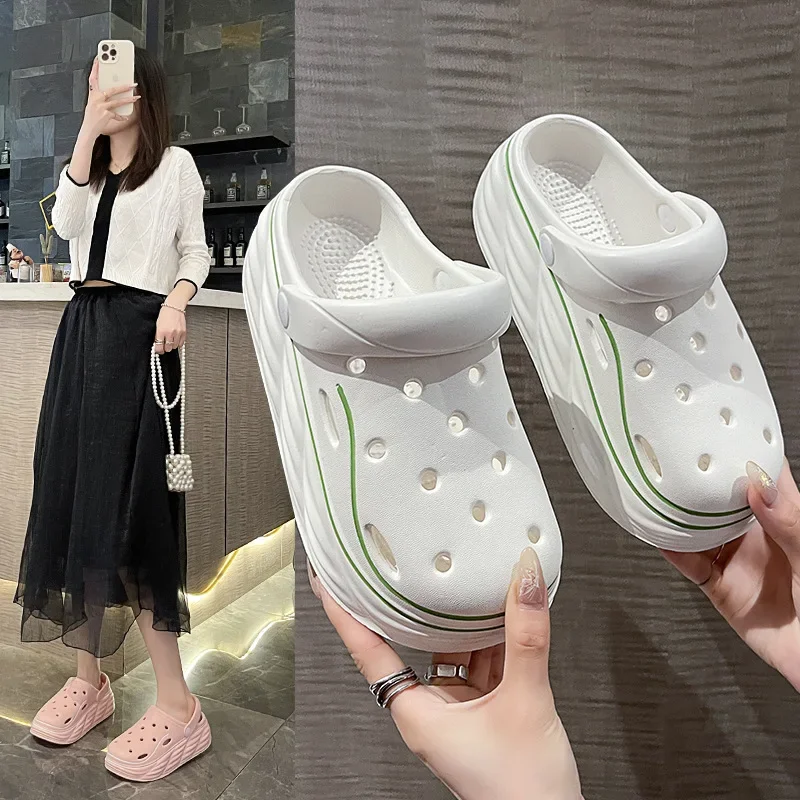 

Новинка 2023 года, женские летние нескользящие пляжные сандалии, удобный дизайн с отверстиями, мужские тапочки из материала EVA, модная обувь из ПВХ с подошвой