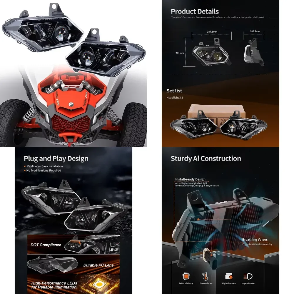 Conjunto de Faros LED Izquierdo y Derecho para Can-Am Maverick X3 Turbo R Max XDS XRS 2017-2025, Faros Proyectores Altos/Bajos para UTV Can Am