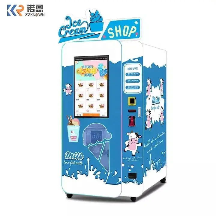 Italian Popular Automatic Frozen Food Ice Cream Machines Self Service Soft Ice Cream Cone Vending Machine