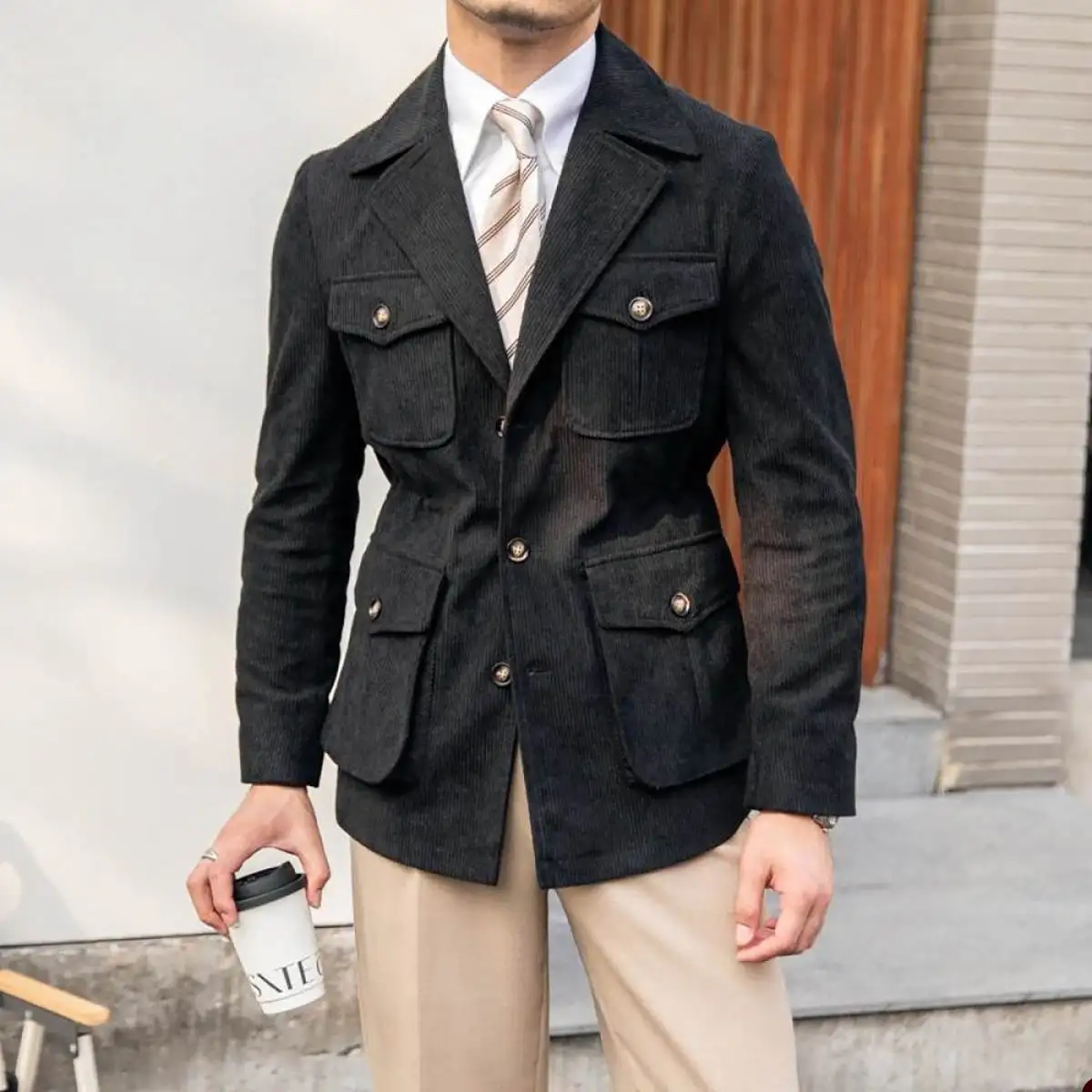 New Arrival Vintage Street Outwear Winter Thick Casual Suit Jacket Single Breasted Men\'s Suits Tweed Business Blazer Customized