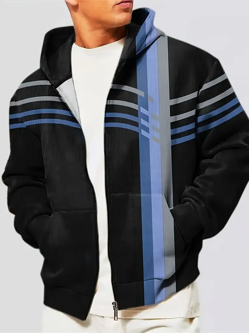 Spring Autumn Striped Color Block 3D Printed Men's Zipper Hoodie Women Kids Fashion Casual Simple All-matching Style Sports Coat