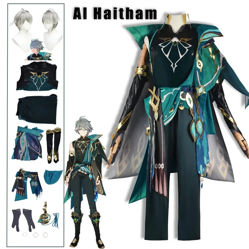 Al Haitham Cosplay Halloween Impact  Costume Party Outfit Wig Shoes Cosplay Full Set Game Anime for Halloween Suits Men