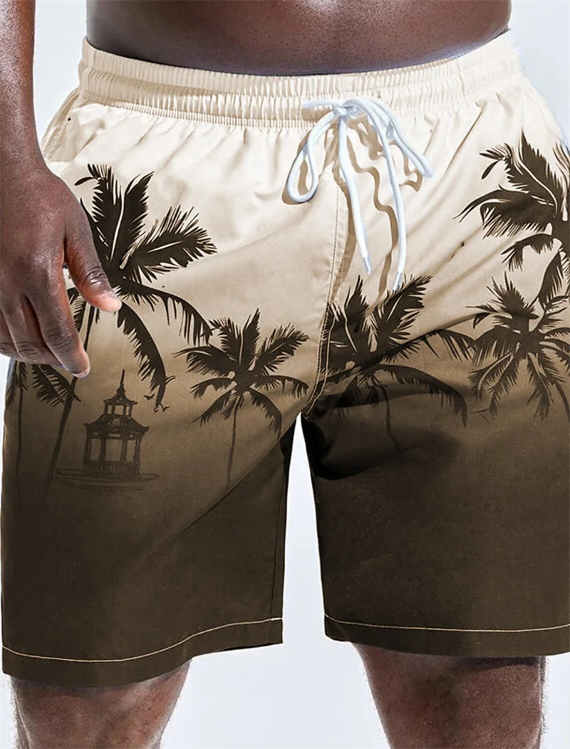 2024 Men's Beach Shorts Fun 3D Raffia Tree Print Swim Trunks Fashion Summer Loose Casual Pants Boy Girl Unisex Gym Board Shorts