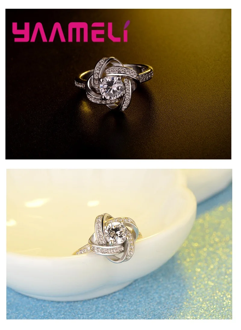 Top Sale Korean Style Wedding Jewelry Sets 925 Sterling Silver Necklace Earrings Ring CZ Crystal Set Fashion Bridal Jewelry