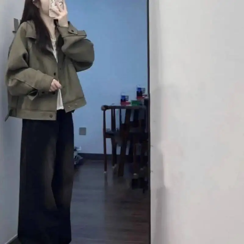 Lente Herfst Dames Motorjas Suède Bovenkleding Amerikaanse Stijl Werkkleding Ontwerp Opstaande Kraag Volledige Mouw Normaal Type