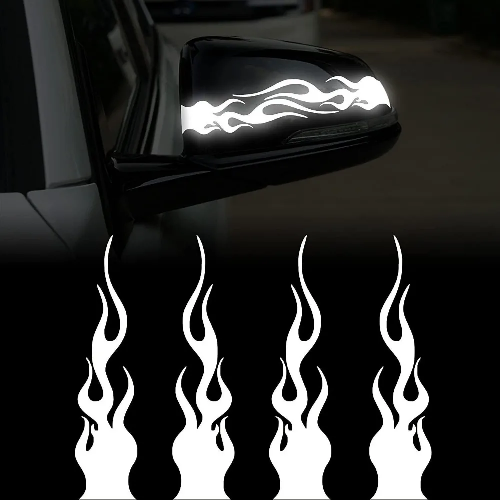 Flame Reflective Sticker 4PCS Racing Stripe Vinyl Decal For Car Rearview Mirror DIY Sport Style Auto Body Decoration