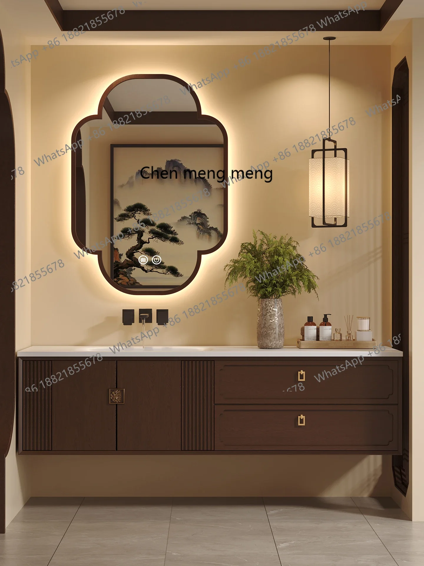 

X New, oak lacquered rock slab hot bending integrated, bathroom cabinet combination