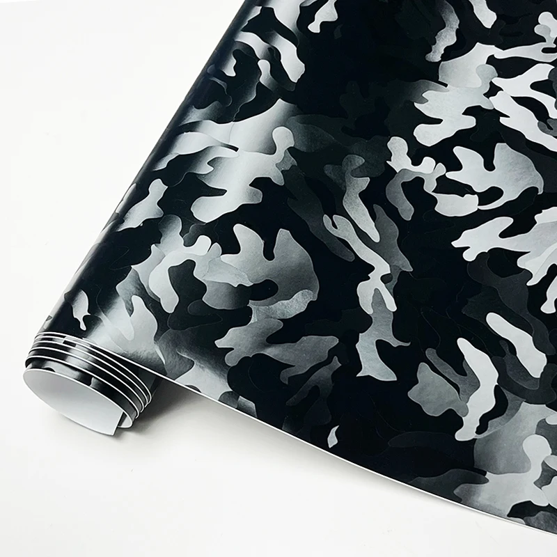 Premium Ghost Black Stealth Camouflage Car Vinyl Wrap Film With Air Release Self Adhesive DIY Motorcycle Decoration Sticker