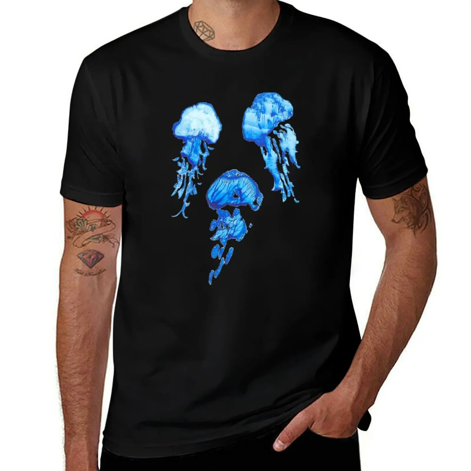 

Medusa Jelly Fish Monotype TRIO in Blue Watercolor T-Shirt man graphic t shirt man t shirt luxury T-Shirt