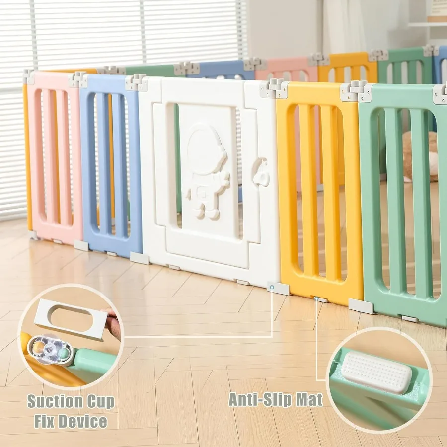 Caneta dobrável para brincar de bebê com 22 painéis para bebês e crianças, cercadinho portátil extra grande com tema de astronautas colorido