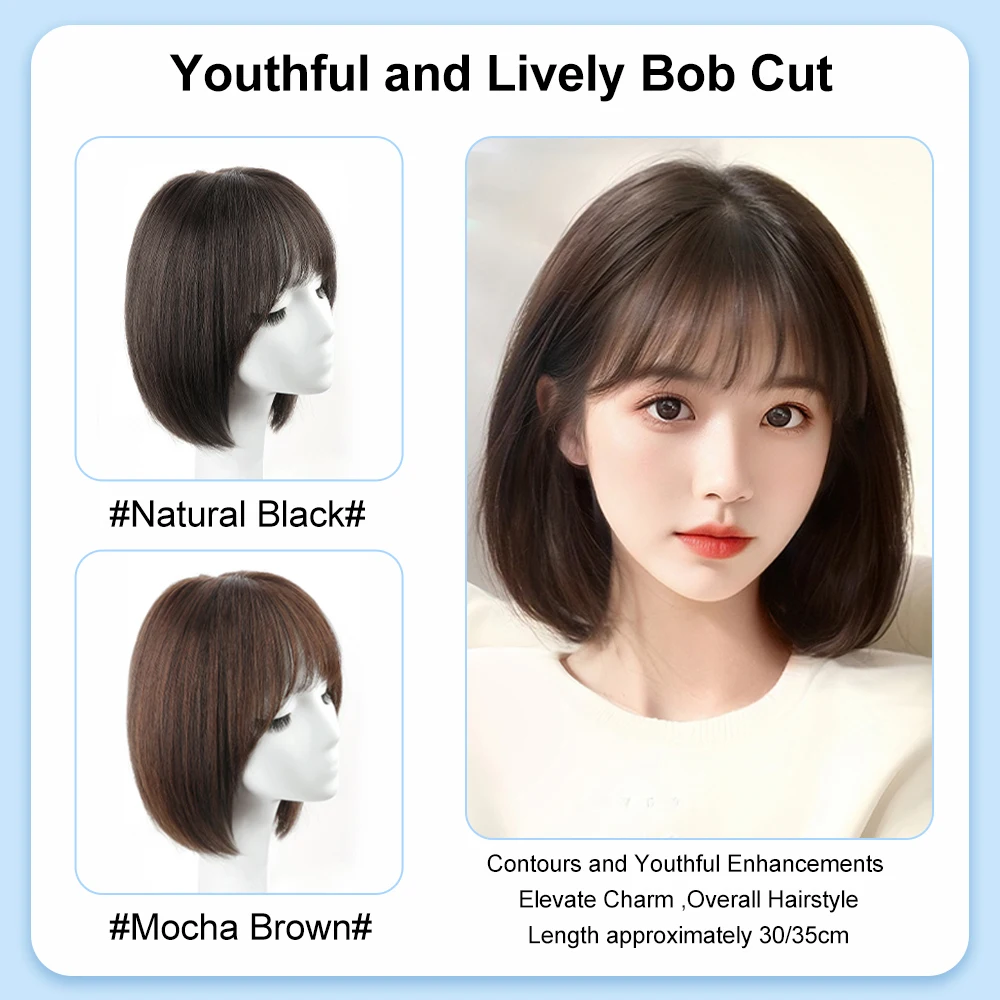 Short Straight Bob Human Hair Natural Black Bob Human Wigs with BangsReal Human Hair for Women Dialy Use