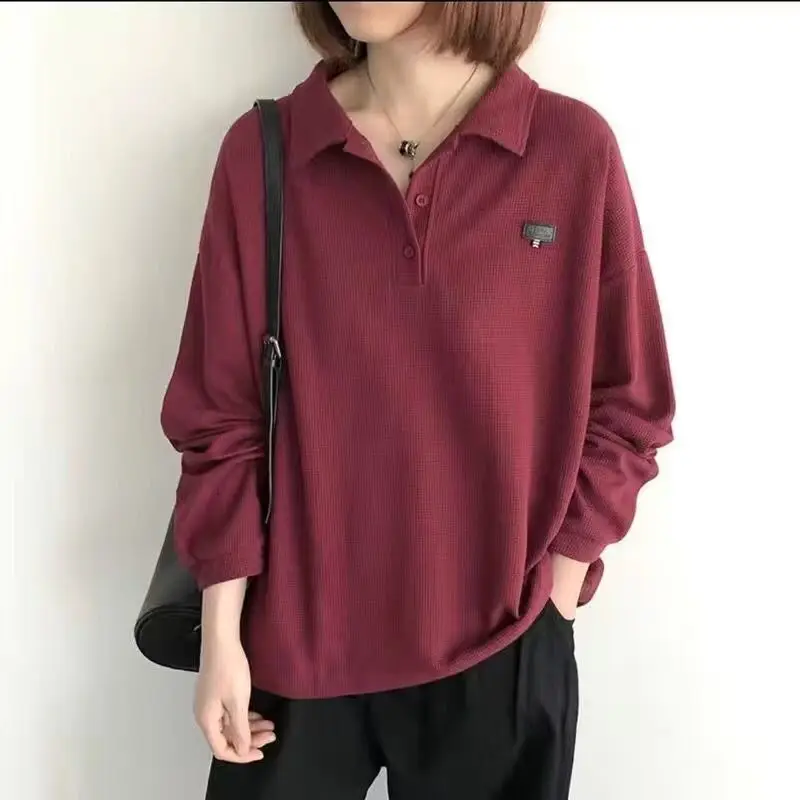 Street Casual Loose Autumn Winter Solid Sweatshirts Button Turn-down Collar Women\'s Clothing Pullovers Thin Simple Popularity