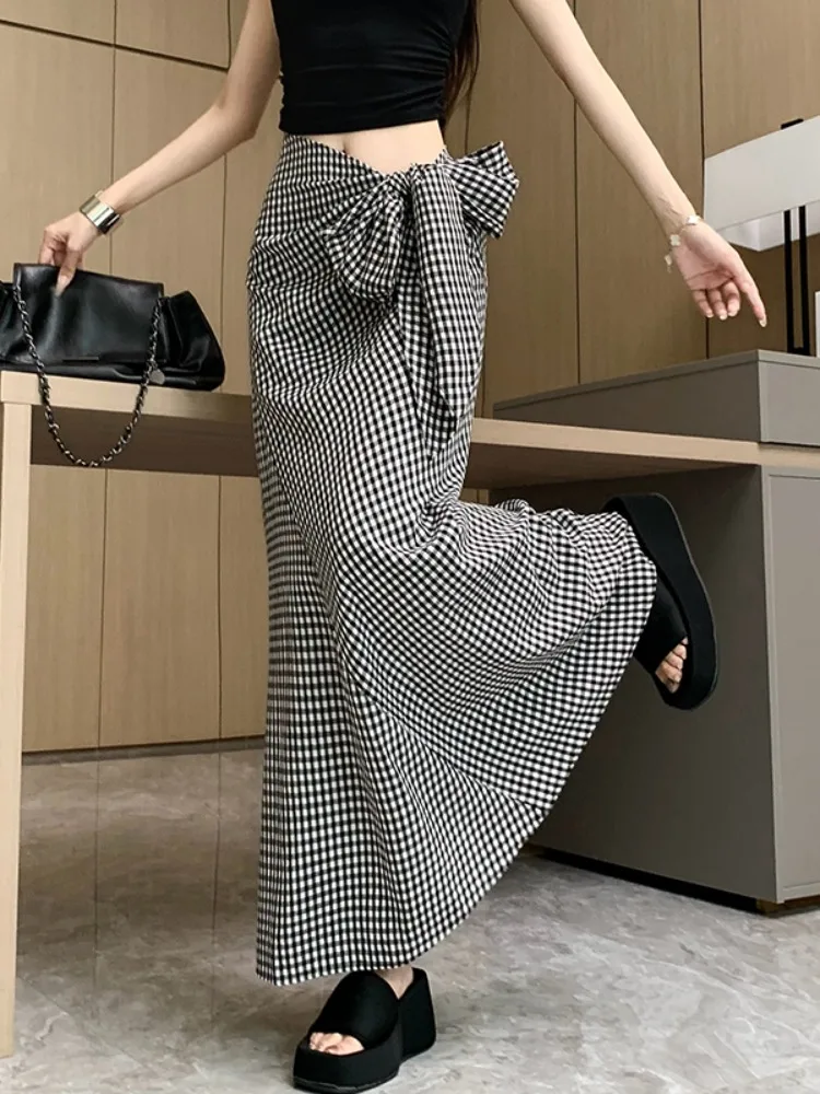 Skirts for Women French Plaid Casual Skirts 2024 Summer NEW Versatile Temperament High Waist Was Thin A-Line Skirts