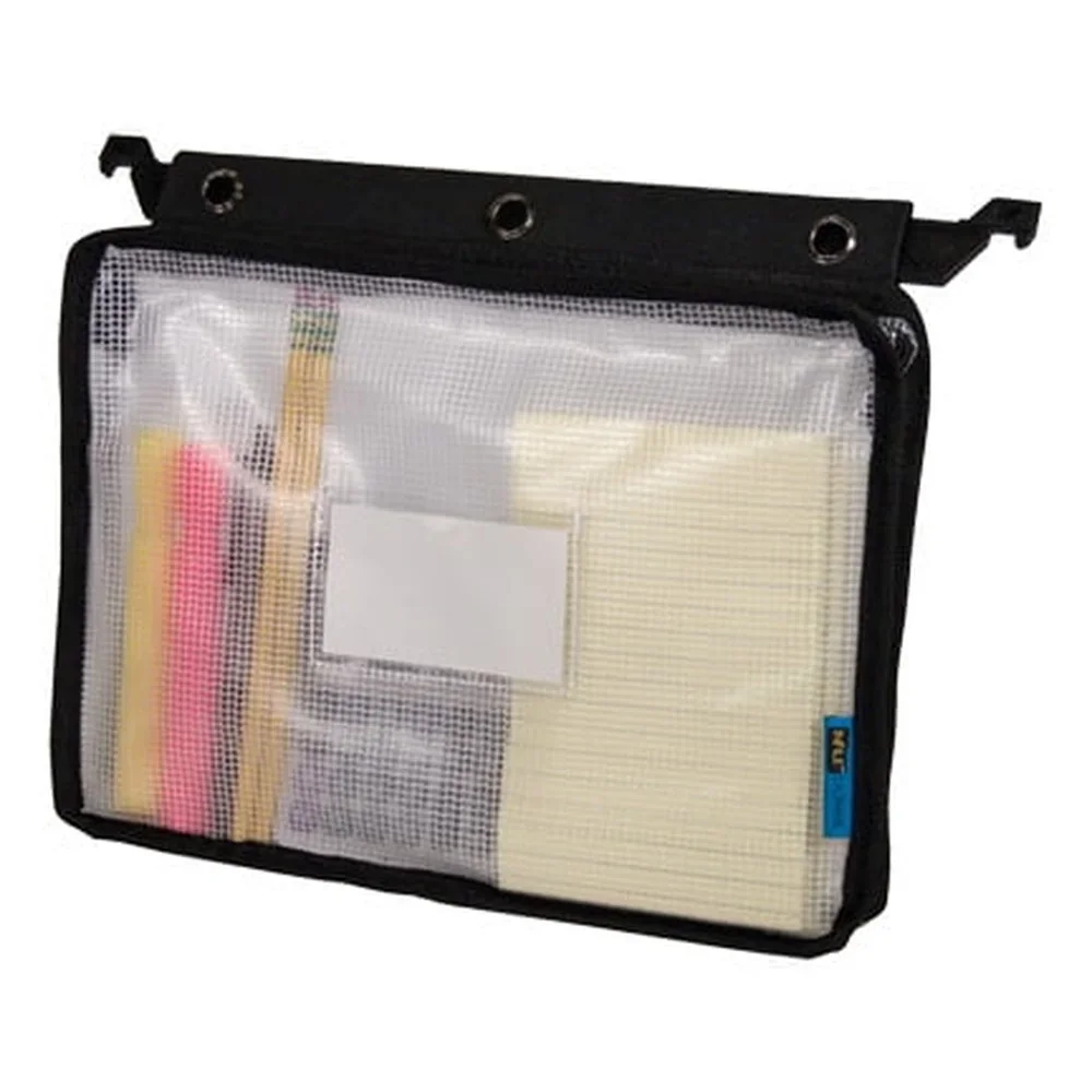 

Expanding Clear Mesh Zipper Pouch with Hanging Bar Grommets 3-Ring Binder Versatile Storage Letter Size Secure Closure