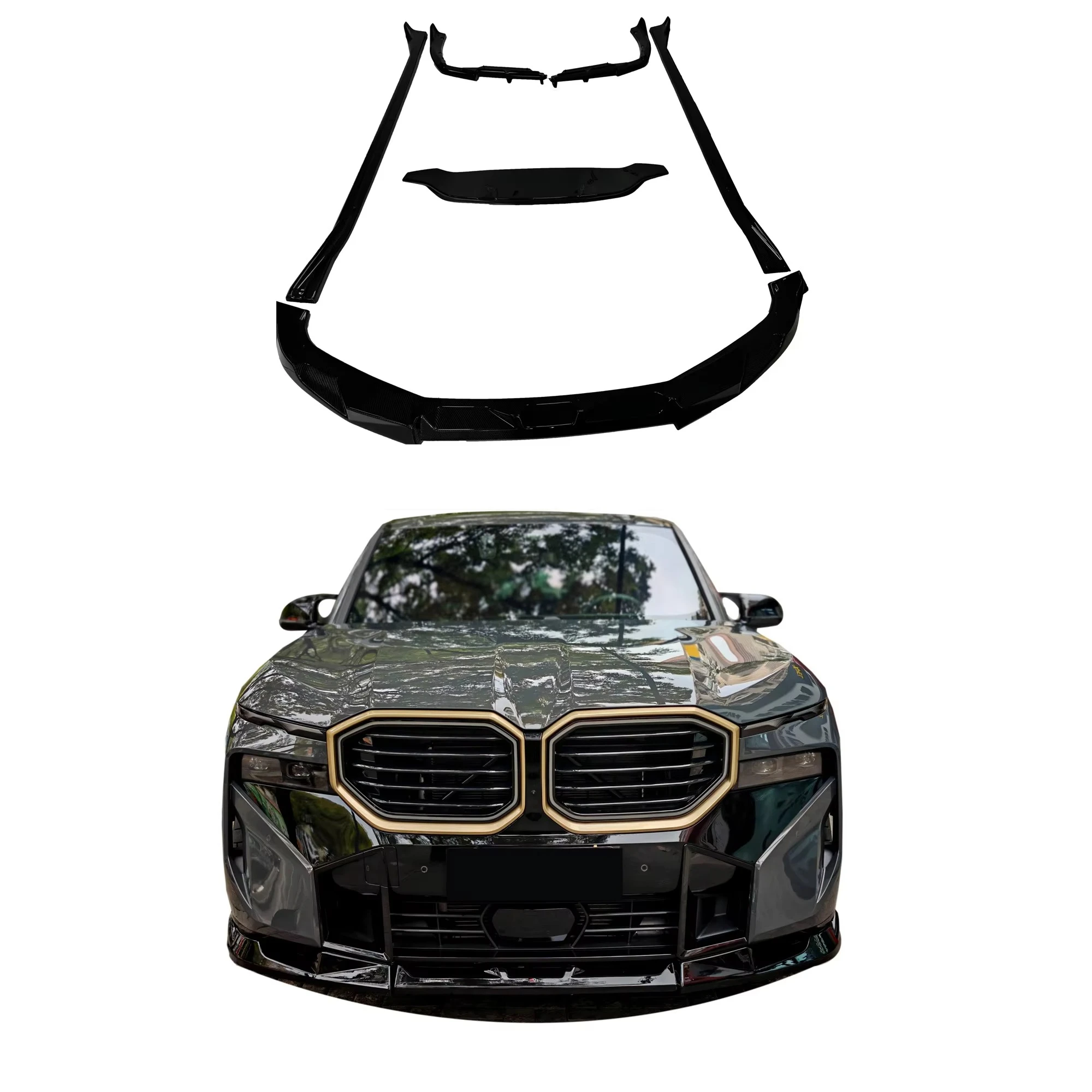 Small Body Kit for BMW XM G09 with Front Lip Rear Diffuser Side Skirts Roof Spoiler Glossy Black Fiber Glass Material