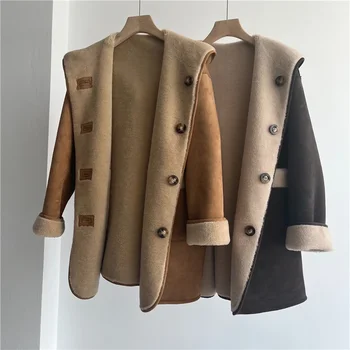 אופנה כבשים Shearling פרווה מעיל נשים חם אמצע אורך מקרית צמר מעיל 2022 חורף מעיל נשים קוריאני סלעית קצר פרווה מעיל Z