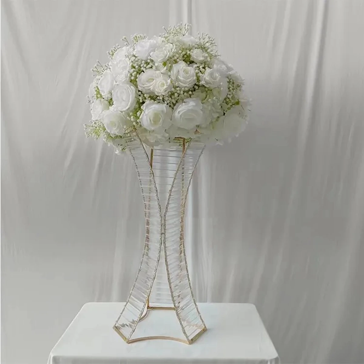 6pcs/10pcs) Best Selling Flower Display Stand Clear With Gold Rim Table Flowers And Stand Decoration For Wedding 208