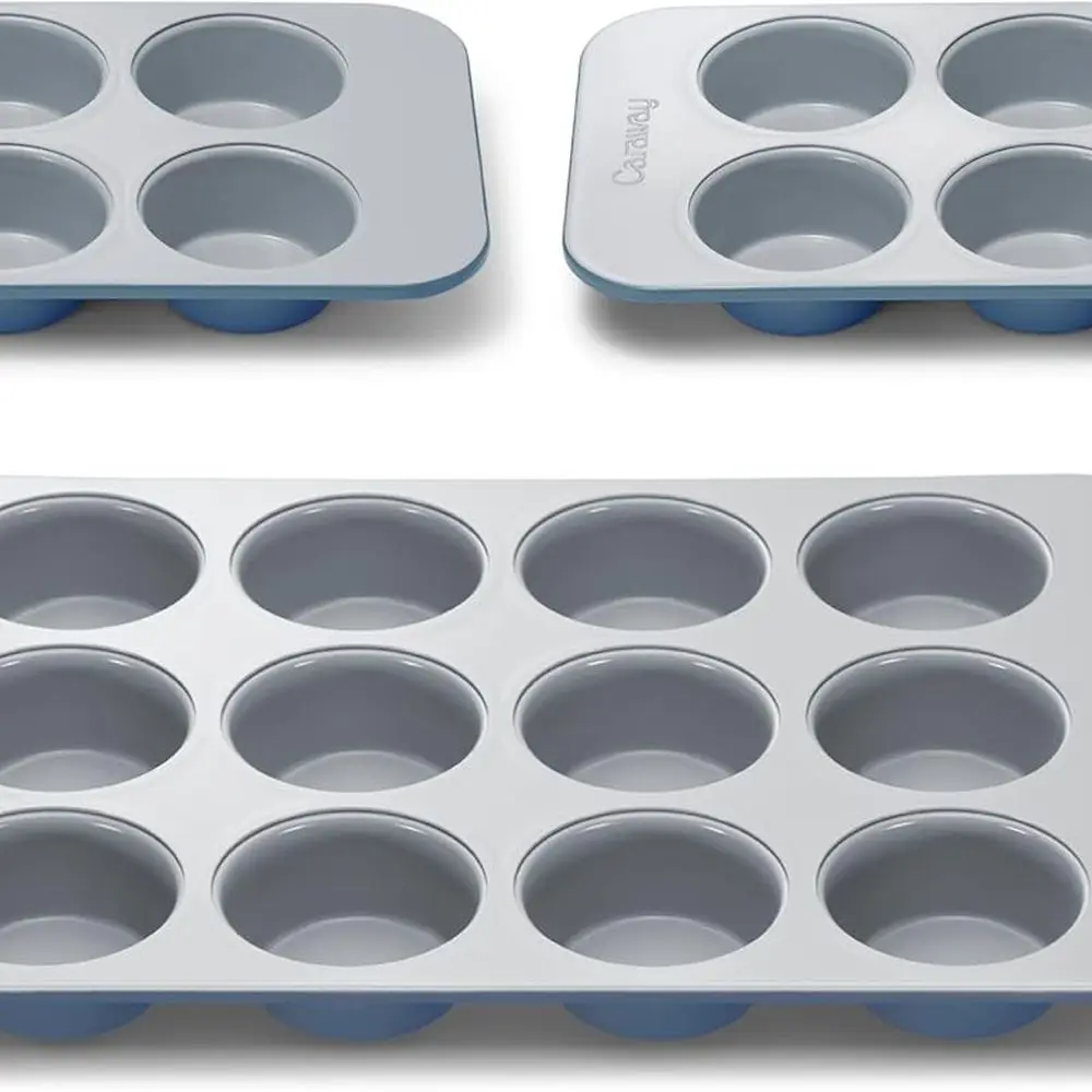 

Ceramic Nonstick Muffin Pans Set - 12 & 2x6 Cups - Safe, PTFE/PFOA-Free, Aluminized Steel, Ideal for Baking