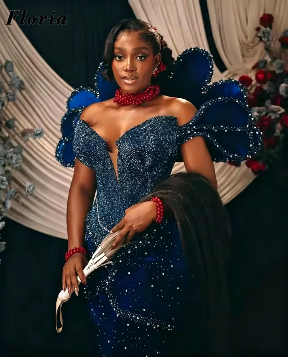 Luxurious Royal Blue Mermaid Celerity Dresses African Aso Ebi Beaded Crystals Evening Dress Wedding Party Gowns Customized Robes