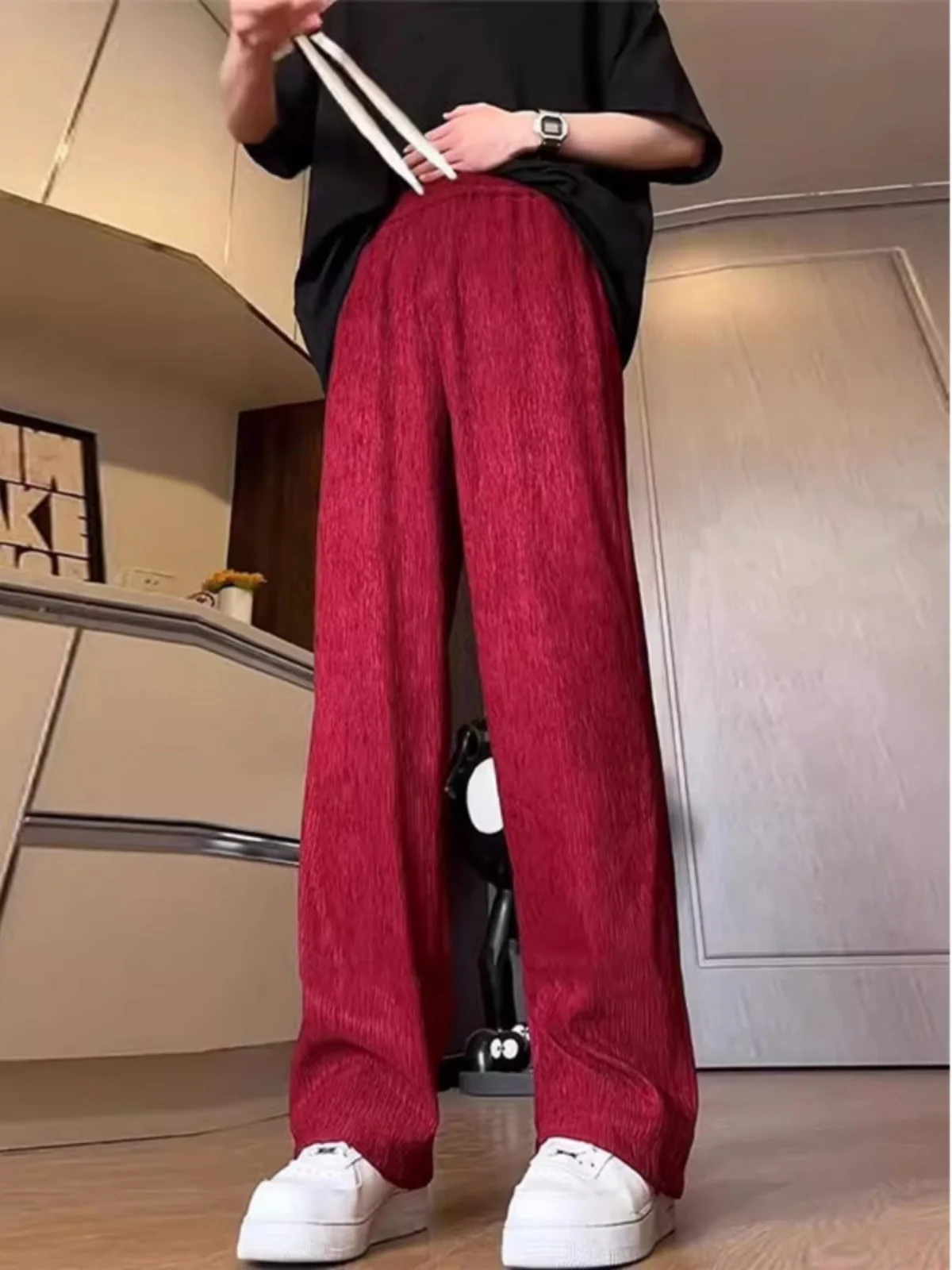 

Широкие брюки из ледяного шелка, мужские летние свободные прямые повседневные брюки, модный бренд Haome, элитный Feeling Bo Sle