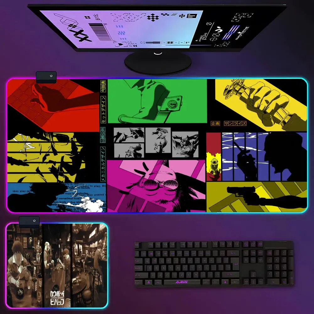 Space Cowboy Bebop Mouse Pad RGB Luminous 700X400mm Large Table Pad Encrypted Anti Skid Super Large Mouse Pad