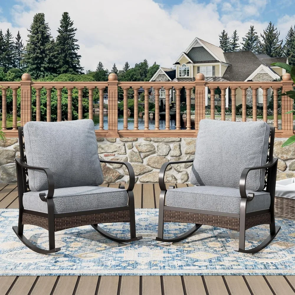 

Outdoor Patio Rocking Sofa Chairs Set of 2 Steel Frame Porch Furniture with Deep Seating and 5.75" Cushions for Lawn Backyard De
