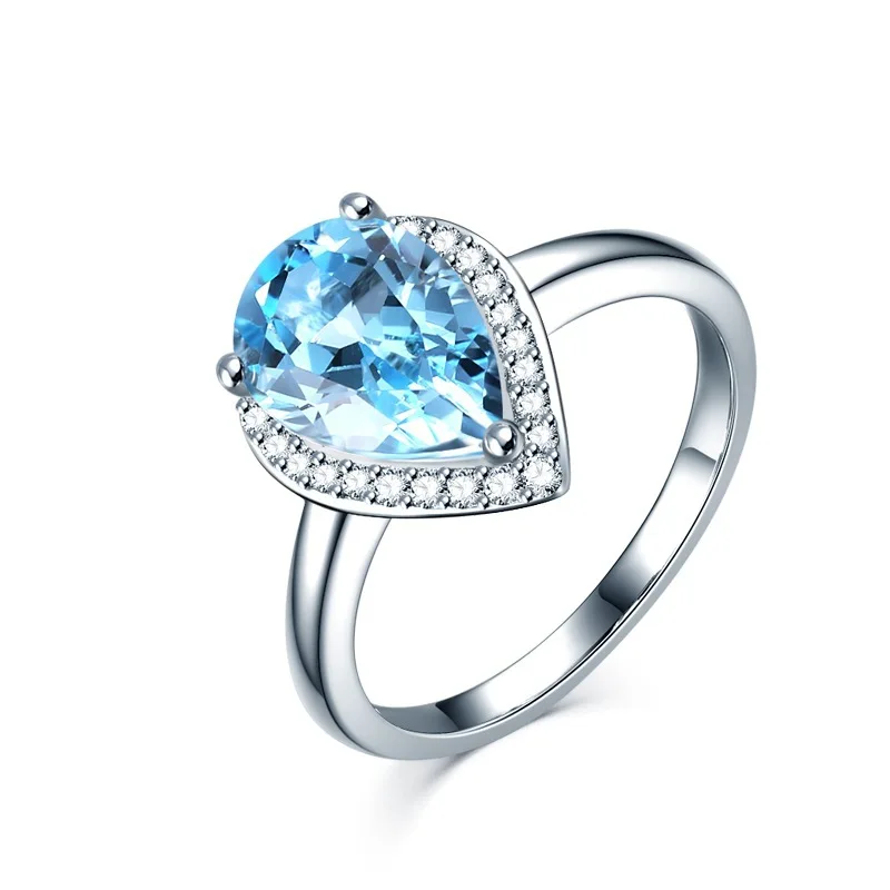 European and American fashionable and luxurious multi-purpose synthetic topaz ring, drop-shaped sapphire ring jewelry for women